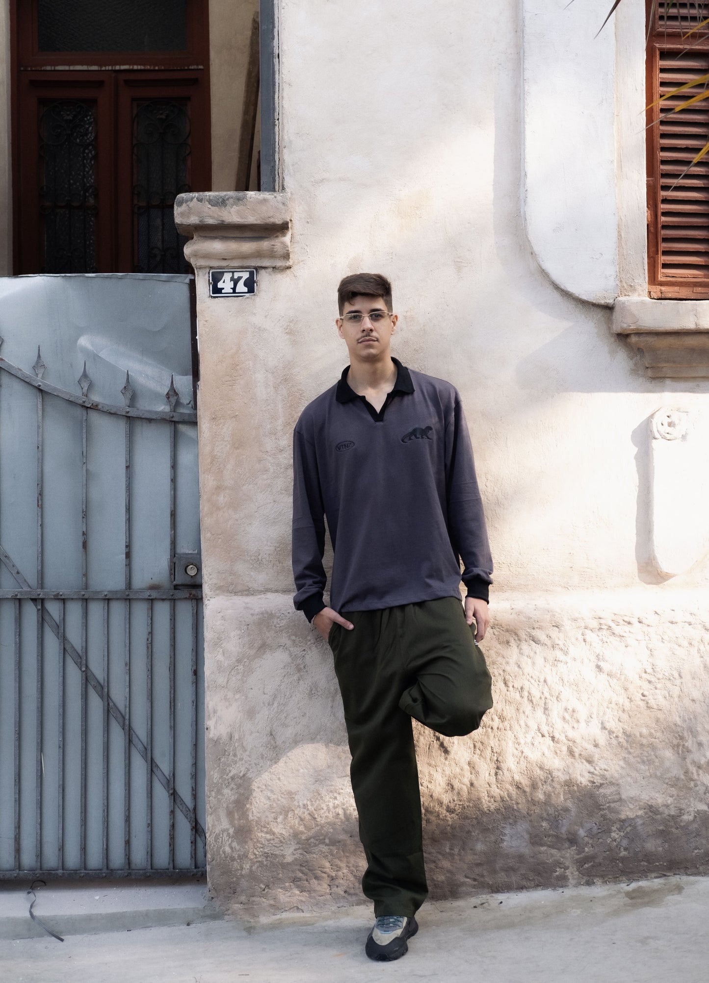 Polo Manga Longa Cinza com Preto - Ariranha