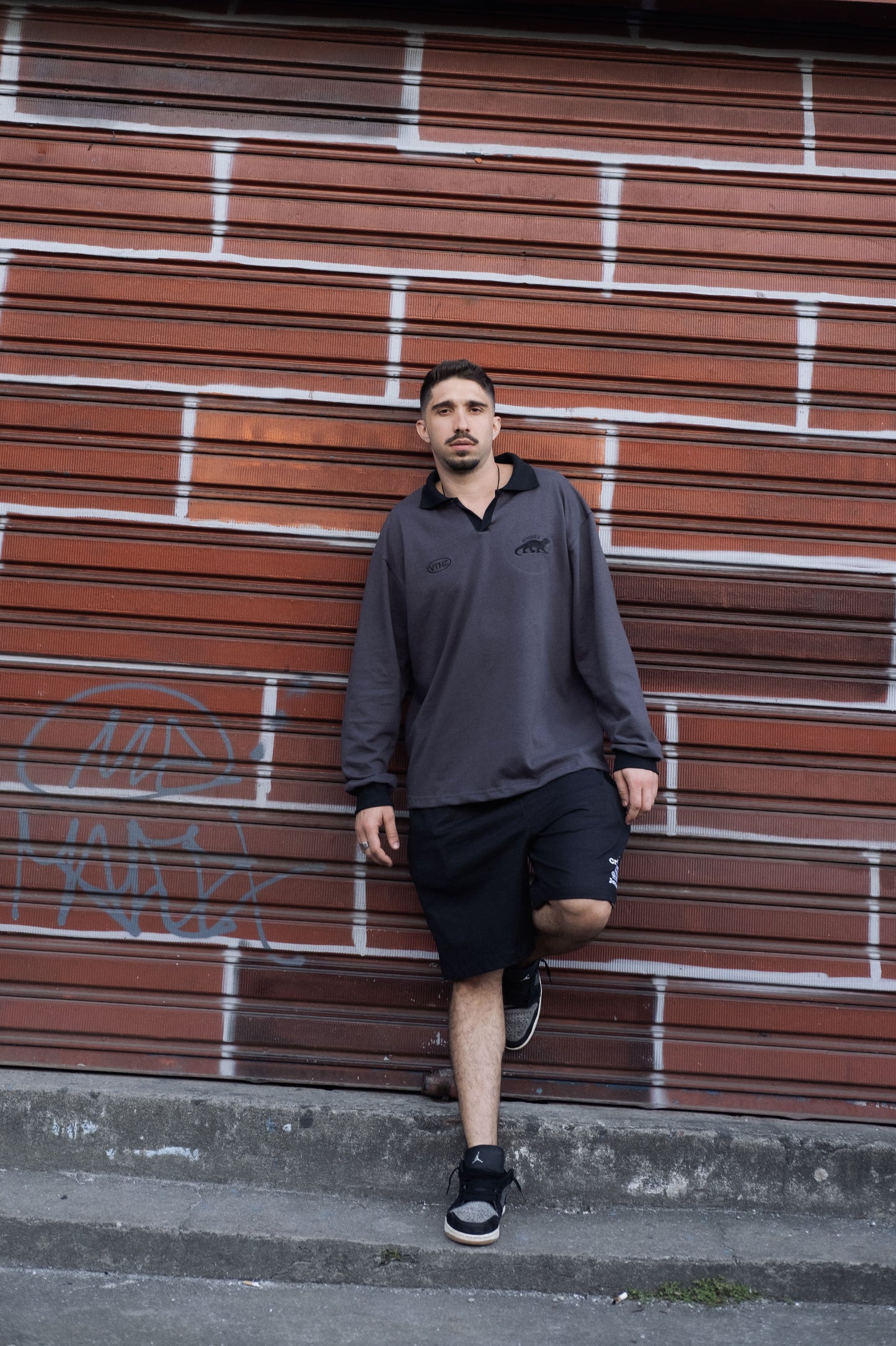 Polo Manga Longa Cinza com Preto - Ariranha