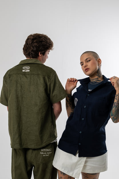 Camisa Boxy Cânhamo Veludo Verde