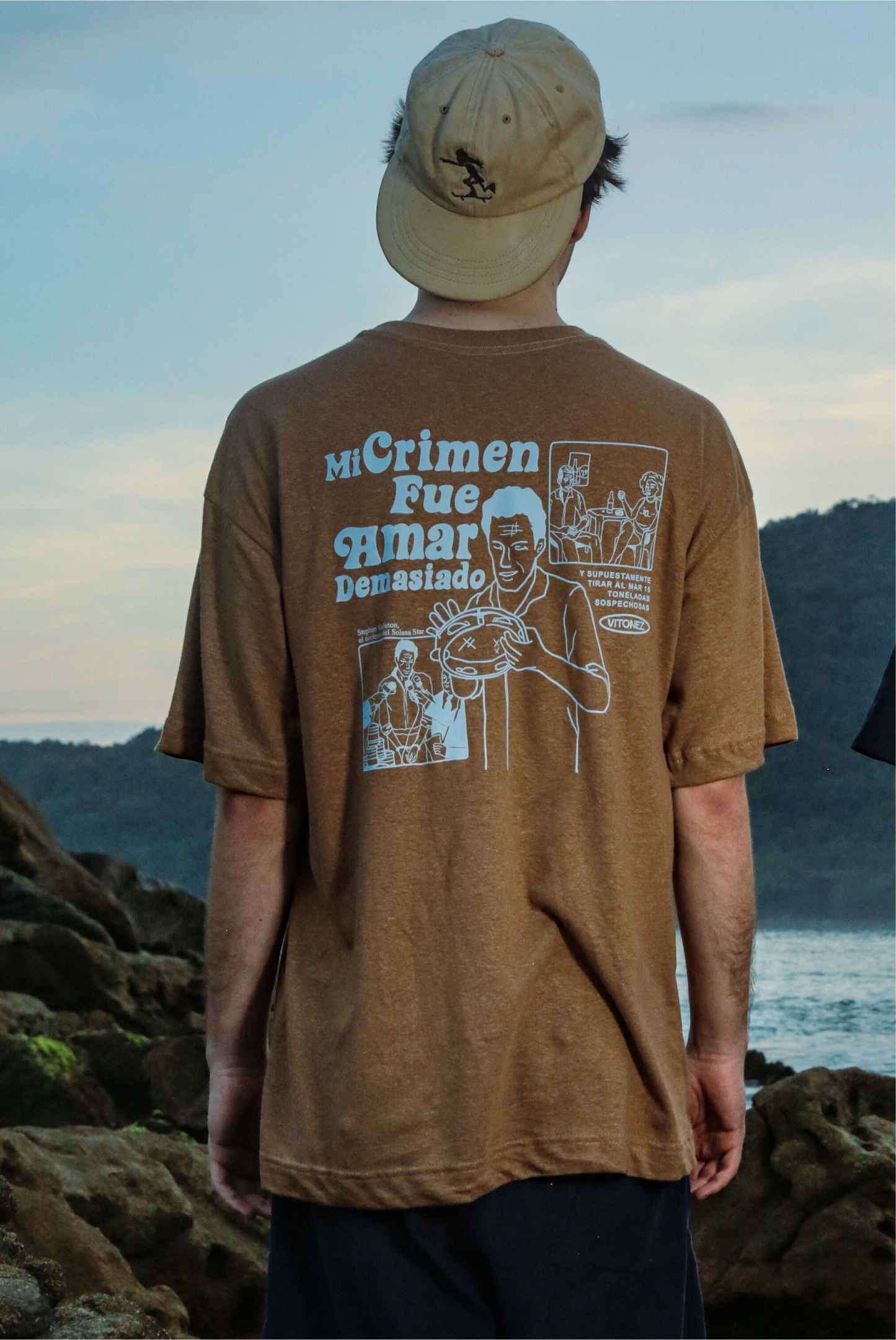 Camiseta Cânhamo Cáqui "Mi Crimen Fue Amar Demasiado"
