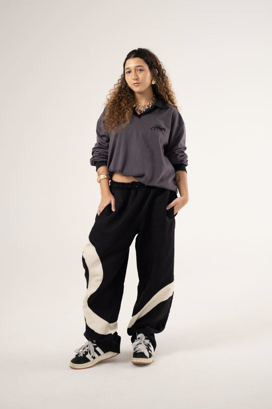 Polo Manga Longa Cinza com Preto - Ariranha