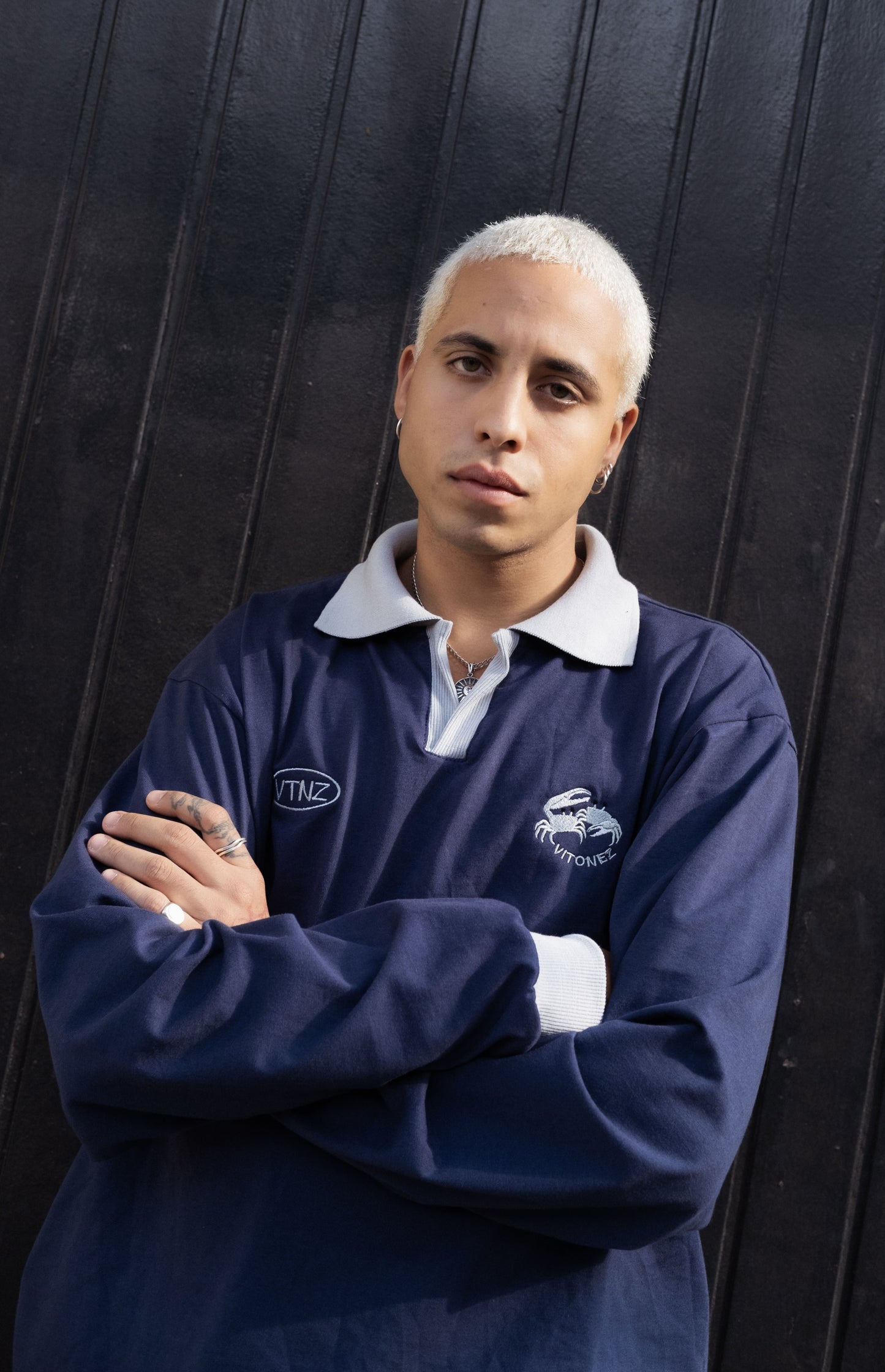 Polo Manga Longa Azul com Cinza - Caranguejo Violinista