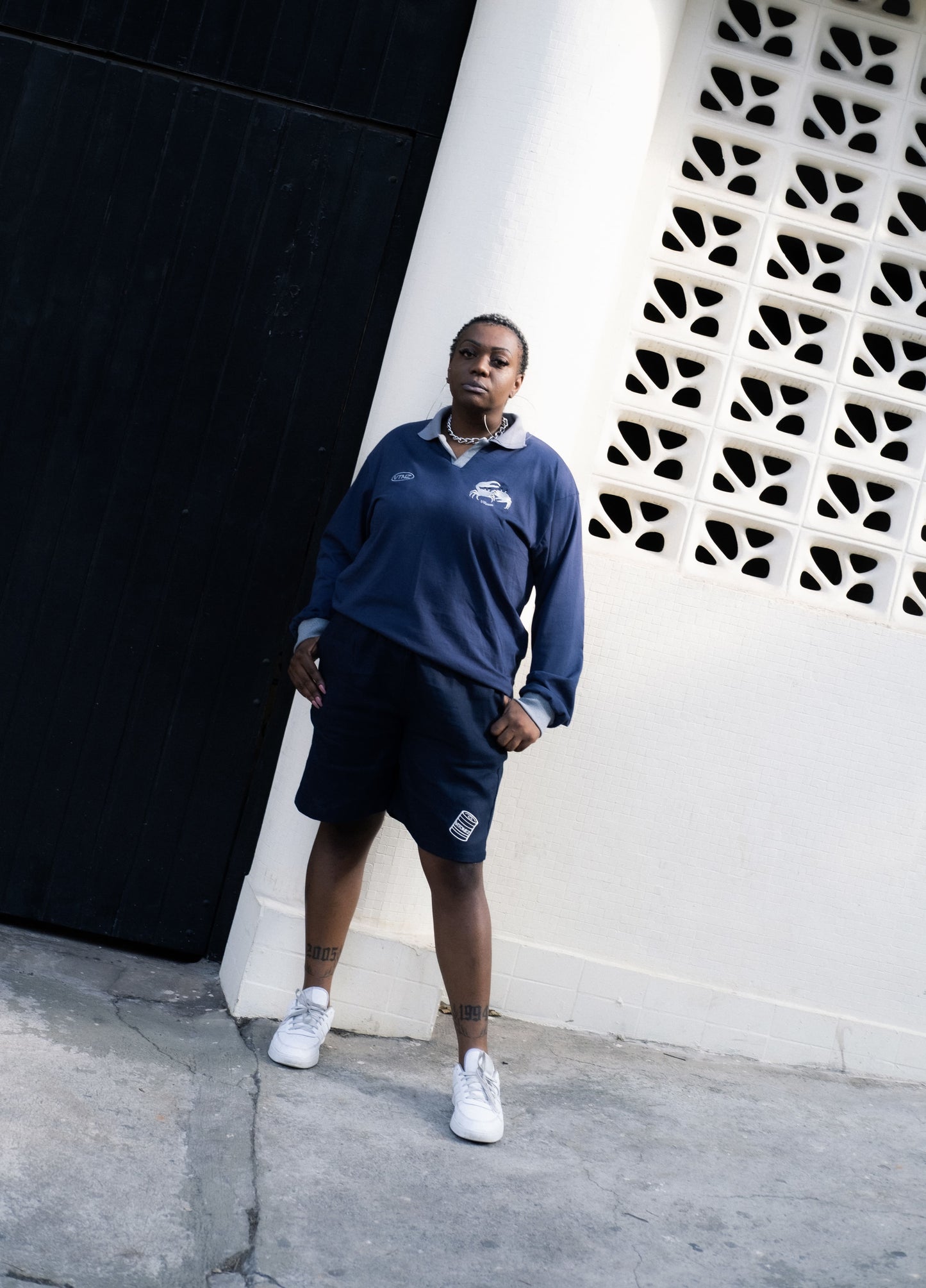 Polo Manga Longa Azul com Cinza - Caranguejo Violinista