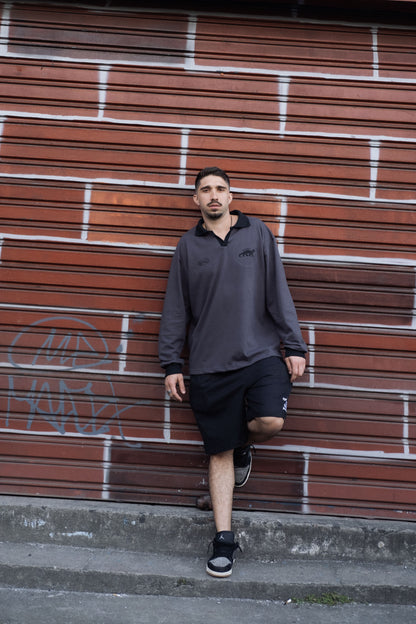 Polo Manga Longa Cinza com Preto - Ariranha