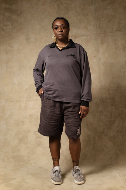 Polo Manga Longa Cinza com Preto - Ariranha